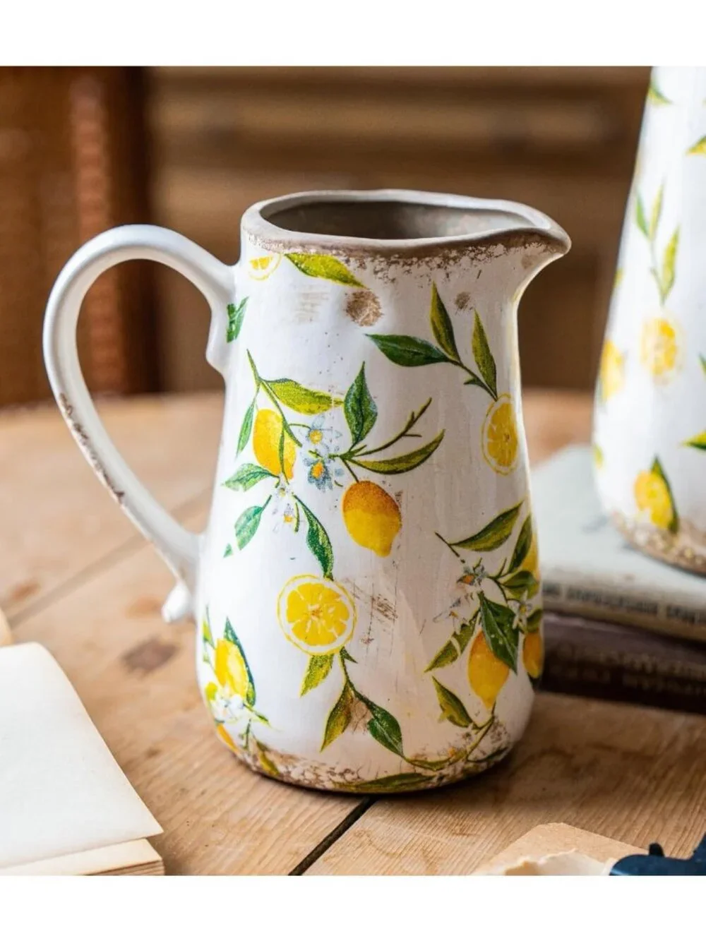 Vintage Lemon Ceramic Vase with Handle - Retro Ice Glazed Farmhouse Decor, 7